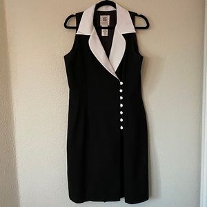Bahari Classic Collared Black & White Sleeveless Dress